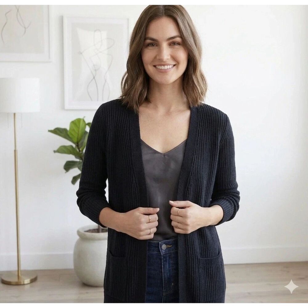 J. Crew Cardigan Sweater Womens Sz XS Alpaca Merino Wool Open Longline Ribbed